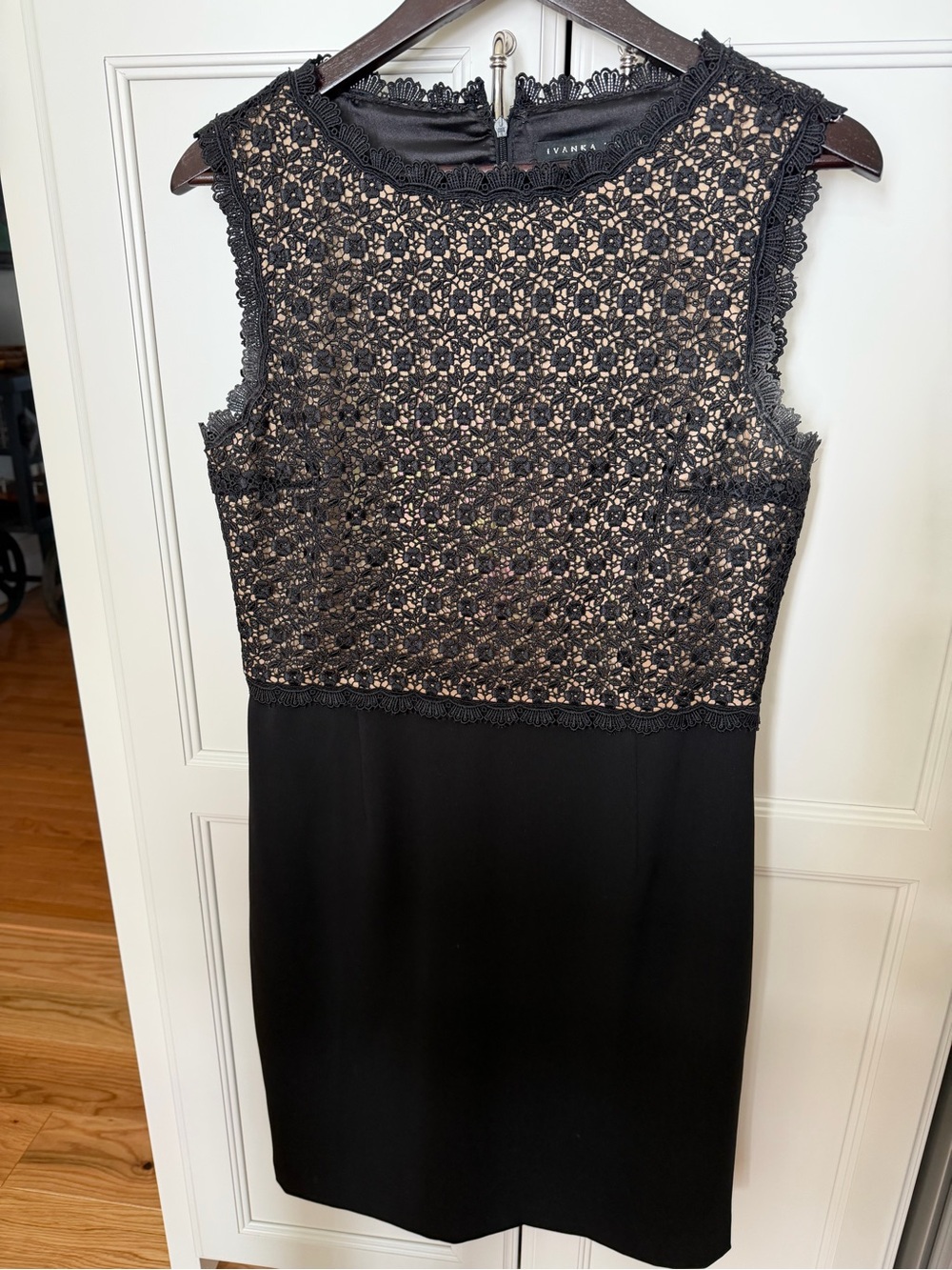 Ivanka Trump Black Lace-Overlay Sheath Dress with Nude Lining